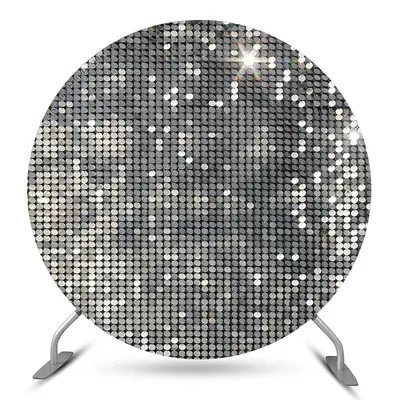 Aperturee Silver Glitter Sequins Backdrop For Disco Dance Party | Custom Round Birthday Backdrop | Circle Party Backdrop | Ro...