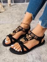 Women's Fashionable Flat Sandals, Boho Style Jewelry Decorated Sandals for Summer, Lightweight Breathable Comfortable Shoes f...