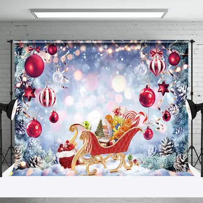 Aperturee Pine Red Ornaments Carriage Bokeh Christmas Backdrop - Aperturee