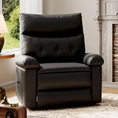 Garvee Recliner Chair for Adults, PU Leather Manual Recliner with Side Pocket, Lazy Chair with 1.5X Sponge Comfort Arm and Ba...