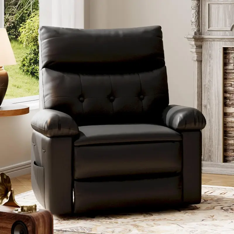 Garvee Recliner Chair for Adults, PU Leather Manual Recliner with Side Pocket, Lazy Chair with 1.5X Sponge Comfort Arm and Ba...