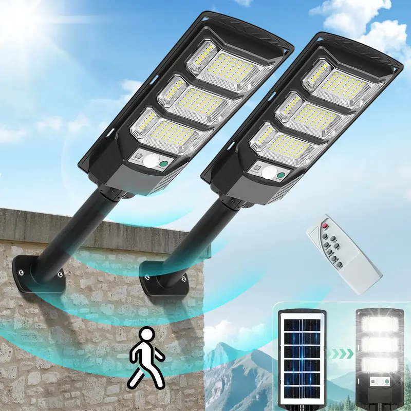 2 Pack 10000LM 300W Solar Street Lights Outdoor With Motion Sensor Waterproof, 5730SMD Wide Angle Solar Flood Security Lights...