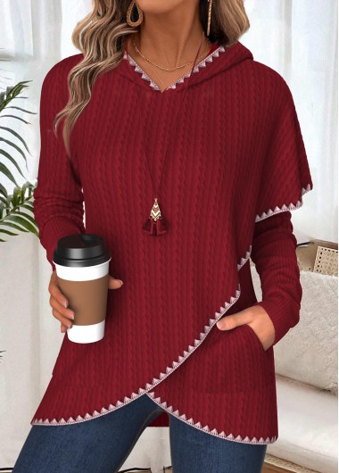 Modlily Wine Red Tummy Coverage Long Sleeve Hoodie - L