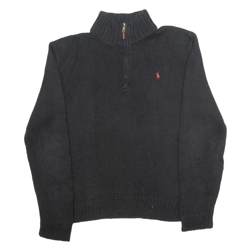 POLO RALPH LAUREN Mens Jumper Black 1/4 Zip Tight Knit XL