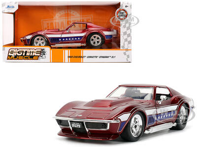 1969 Chevrolet Corvette Stingray ZL1 Red Metallic with Stars and Stripes Graphics Bigtime Muscle Series 1/24 Diecast Model Ca...