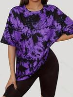 Women's Tie Dye Print Drop Shoulder Tee, Casual Plus Size Half Sleeve Round Neck T-shirt for Spring, Women's Clothing for Da...