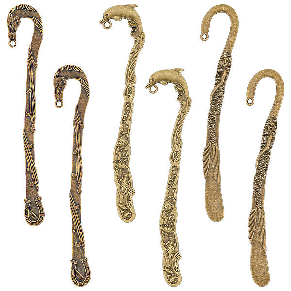 12Pcs 3 Style Tibetan Style Alloy Bookmarks Findings with Loop