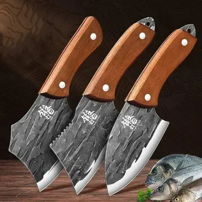 Stainless Steel Kitchen Knife, 1 Count Multifunctional Sharp Fish Killing Knife with Wooden Handle, Household Cutting Knife f...