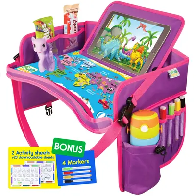 ECOFANTASY Kids Travel Tray - Waterproof Carseat Table Top - Car Seat Tray for Toddler - Travel and Road Trip Essentials Kids...
