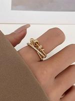 Multi-layer Rotating Cross Design Ring, Double Layered Ring, Rhinestone Inlay Adjustable Anxiety Relief Fidget Ring, Fashion ...