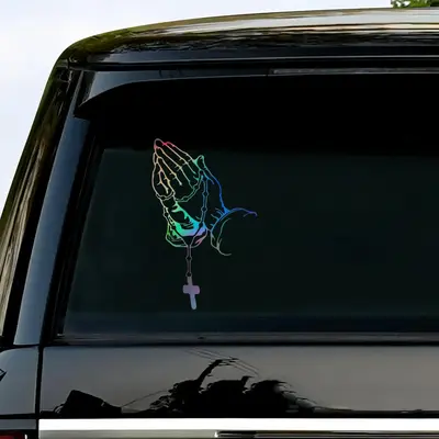 Prayer gesture sticker, laser model, exterior decoration accessory for cars, suitable for car and motorcycle decorations