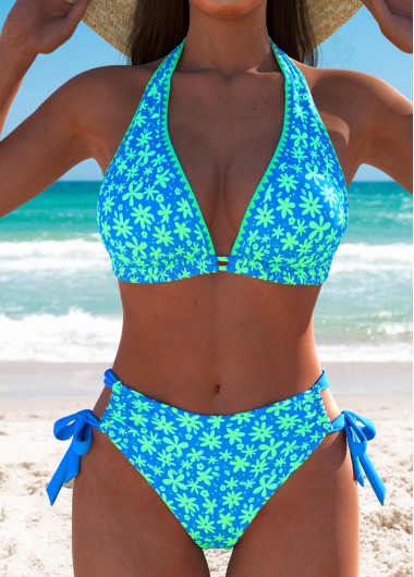 Modlily Low Waisted Ditsy Floral Print Blue Bikini Set - XL