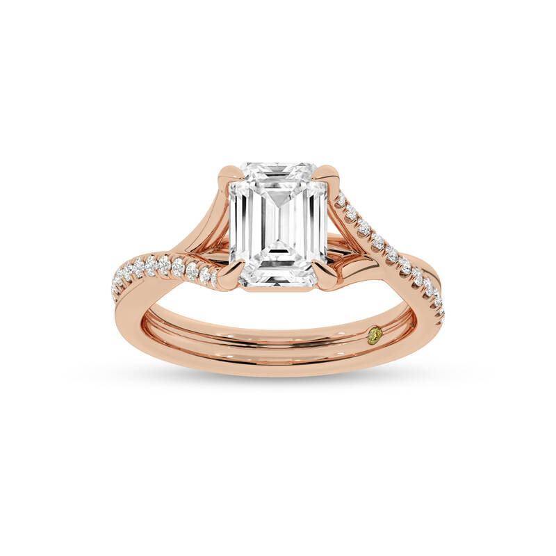 Lumen Twisted Pavé Shank Emerald Cut Lab Diamond Engagement Ring | 10K Rose Gold 2 1/5 CT. TW.