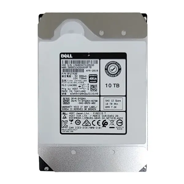 YG2KH Dell 10TB 12Gb/s SAS 7200 3.5-Inch Hard Drive
