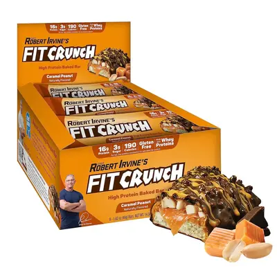 FITCRUNCH Snack Size Protein Bars, Designed by Robert Irvine, 6-Layer Baked Bar, Gluten Free & Soft Cake Core (9 Count, Caram...