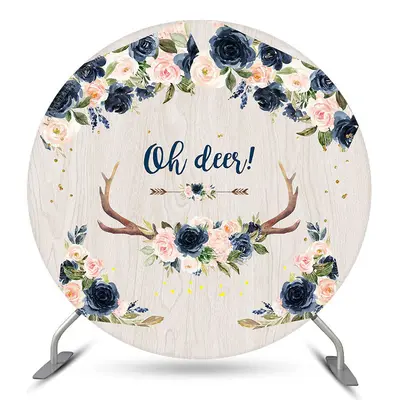 Aperturee Oh Deer Flowers Antler Round Baby Shower Backdrop | Round Party Backdrop | Round Backdrop Baby Shower | Circle Back...