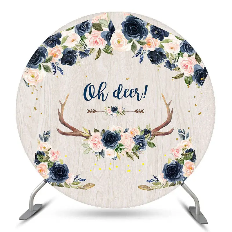 Aperturee Oh Deer Flowers Antler Round Baby Shower Backdrop | Round Party Backdrop | Round Backdrop Baby Shower | Circle Back...