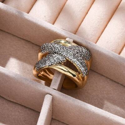 Brass Micro Pave Clear Cubic Zirconia Cuff Finger Rings for Women