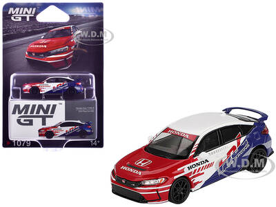Honda Civic TYPE R 2024 Pace Car HRC White with Red and Blue Graphics Limited Edition 1/64 Diecast Model Car by Mini GT