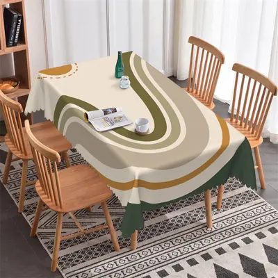 Wavy Line Green Yellow Abstract Rectangle Tablecloth - Aperturee