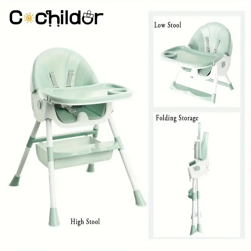 Cochildor Kids Dining Chair, Multifunctional Dining Chair -5-point safety harness，foldable high chair，convertible high ch...