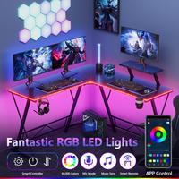 【Restock】Mr IRONSTONE gaming desk with led lights, L Shaped Gaming Desk Corner Computer Desk with Carbon Fiber Surface, g...