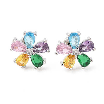 Rack Plating Brass Micro Pave Cubic Zirconia Stud Earrings