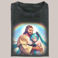 Jesus and Hatsune Miku Shirt, Jesus Shirts,Hatsune Miku Shirt, Unisex vocaloid Shirt Gift Menswear Womenswear Streetwear