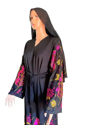 Abaya Pink Rhinestone Gold Scarf & Belt Luxury