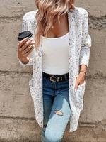 Women's All Over Print Drop Shoulder Cardigan, Casual Long Sleeve Pocket Knitwear for Fall & Winter, Fashion Ladies' Knit Clo...