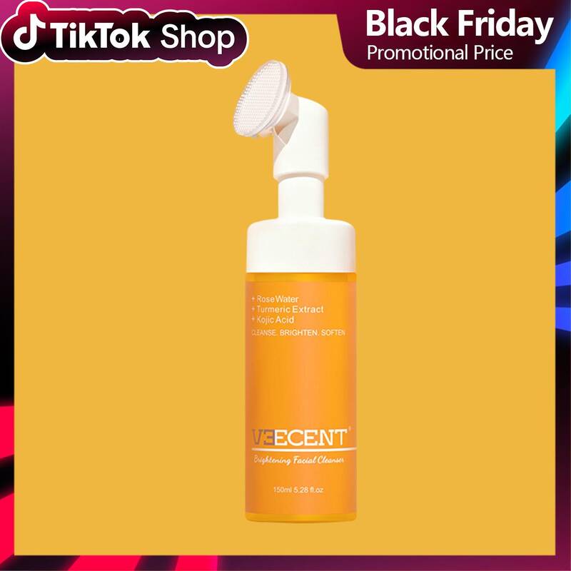 Veecent 150ml Turmeric  Kojic Acid Foaming Facial Cleanser  Silicone Brush Cleansing Skincare Set (Gentle Type) – Turmer
