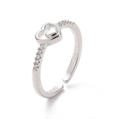 Clear Cubic Zirconia Double Heart Open Cuff Ring