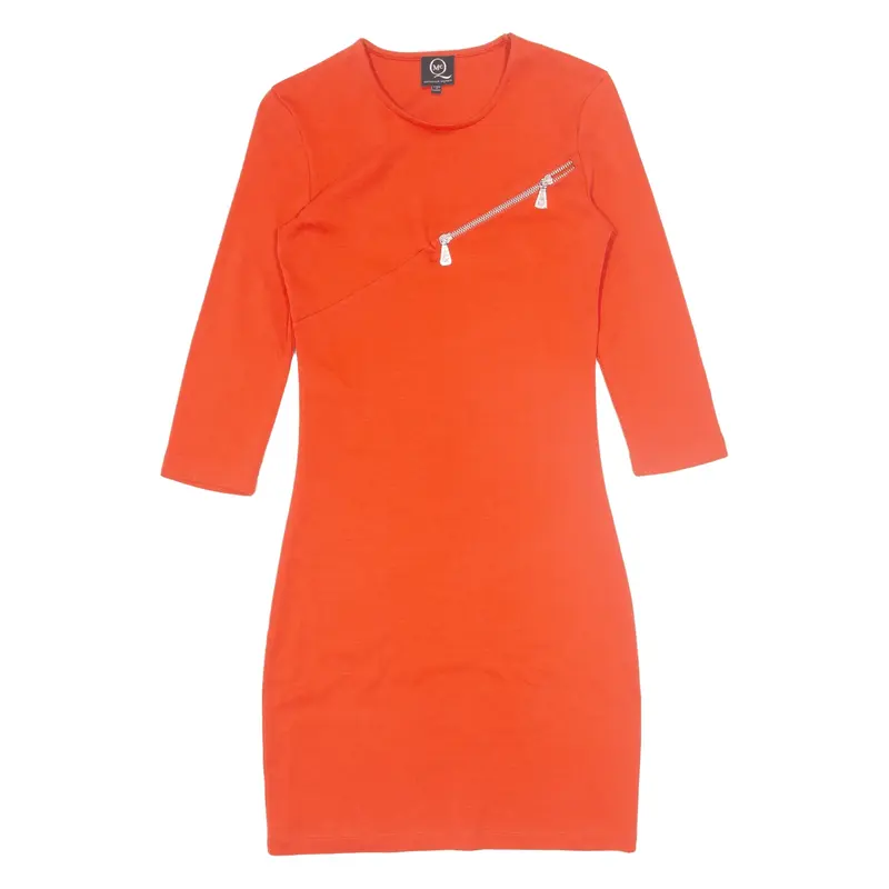 ALEXANDER MCQUEEN Bodycon Dress Orange 3/4 Sleeve Knee Length Womens UK 6