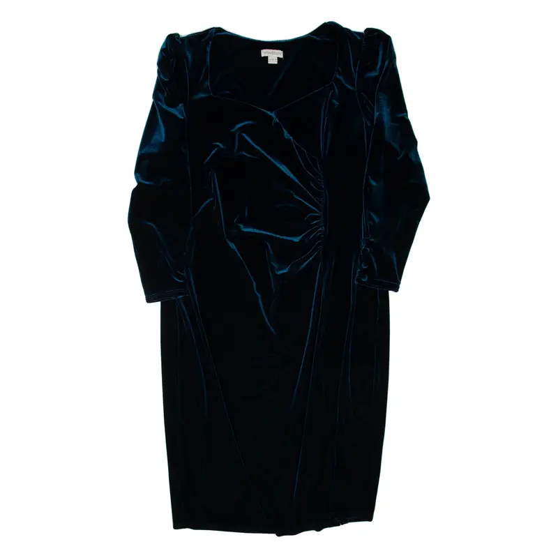 MONSOON Womens Day Dress Blue Velvet Long Sleeve Midi UK 20