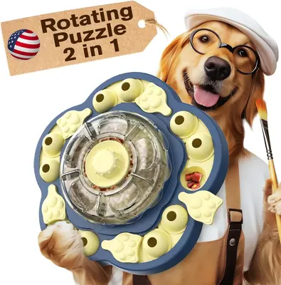 KADTC Dog Puzzle Toy Level 3 in 1, Spinning Dog Toy, Interactive Treat Dispenser & Slow Feeder for Boredom Buster & Brain Sti...