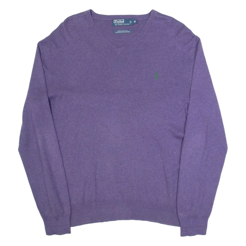 POLO RALPH LAUREN Mens Jumper Purple V-Neck Tight Knit M