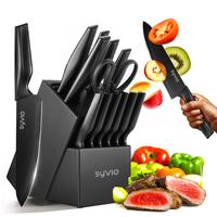 Syvio 14/21 Pcs Kitchen Block Knife Set with Block, Sharpener, Heavy Poultry Shears and 6pcs Serrated Steak Knives Razor-Shar...
