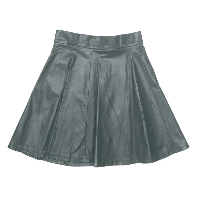 PULL&BEAR Womens Pleated Skirt Green Short Leather S