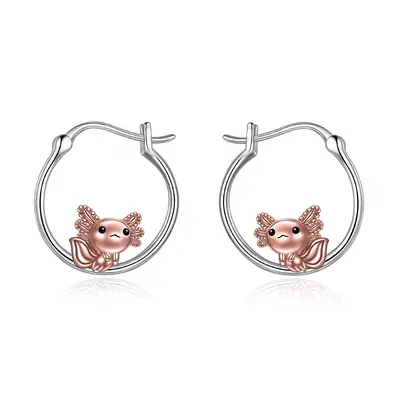 Sterling Silver Two-tone Salamander Hoop Earrings