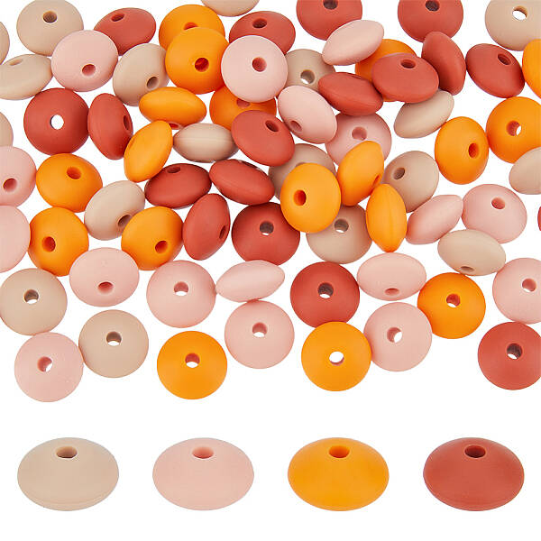 80Pcs 2 Bags Rondelle Food Grade Eco-Friendly Silicone Focal Beads