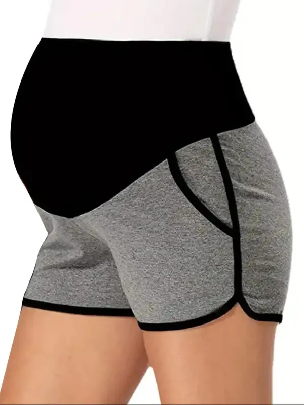 Maternity Colorblock Contrast Binding Pocket Skinny Shorts, Casual High Waist Short Leggings for Summer, Maternity Bottoms f...