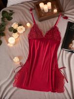 Women Lingerie Elegant Lace Trimmed Nightdress, Soft & Comfortable Sleepwear Cute Nightgown for Women, Adjustable Straps, Str...