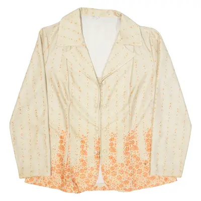 Womens Printed Blouse Beige Collared Long Sleeve Floral S