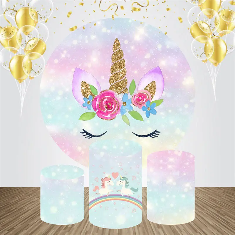 Multicolor Bokeh Unicorn Round Birthday Backdrop Kit - Aperturee