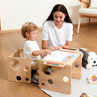 Woodtoe Kids Table and Chair Set, Montessori Weaning Table and Chair Set for Toddler, Natural Solid Wooden Activity Table Cub...