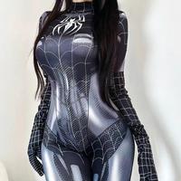 Alielnosirrah Miss Spider Web Cosplay Black Bodysuit - Sexy Festival Party Costume Stretchy Tight Jumpsuit for Women Cartoon ...