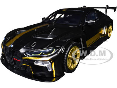 BMW M4 GT3 Matt Black with Gold Stripes Midnight Eclipse Series 1/24 Diecast Model Car by Motormax