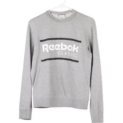 Reebok Spellout Sweatshirt - Small Grey Cotton Blend
