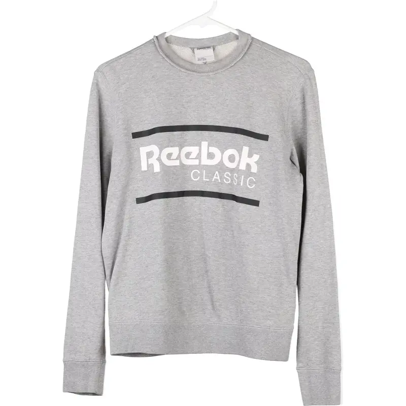 Reebok Spellout Sweatshirt - Small Grey Cotton Blend