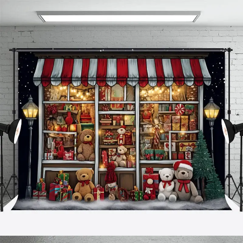 Christmas Gift Store Bear Portrait Photo Backdrop - Aperturee